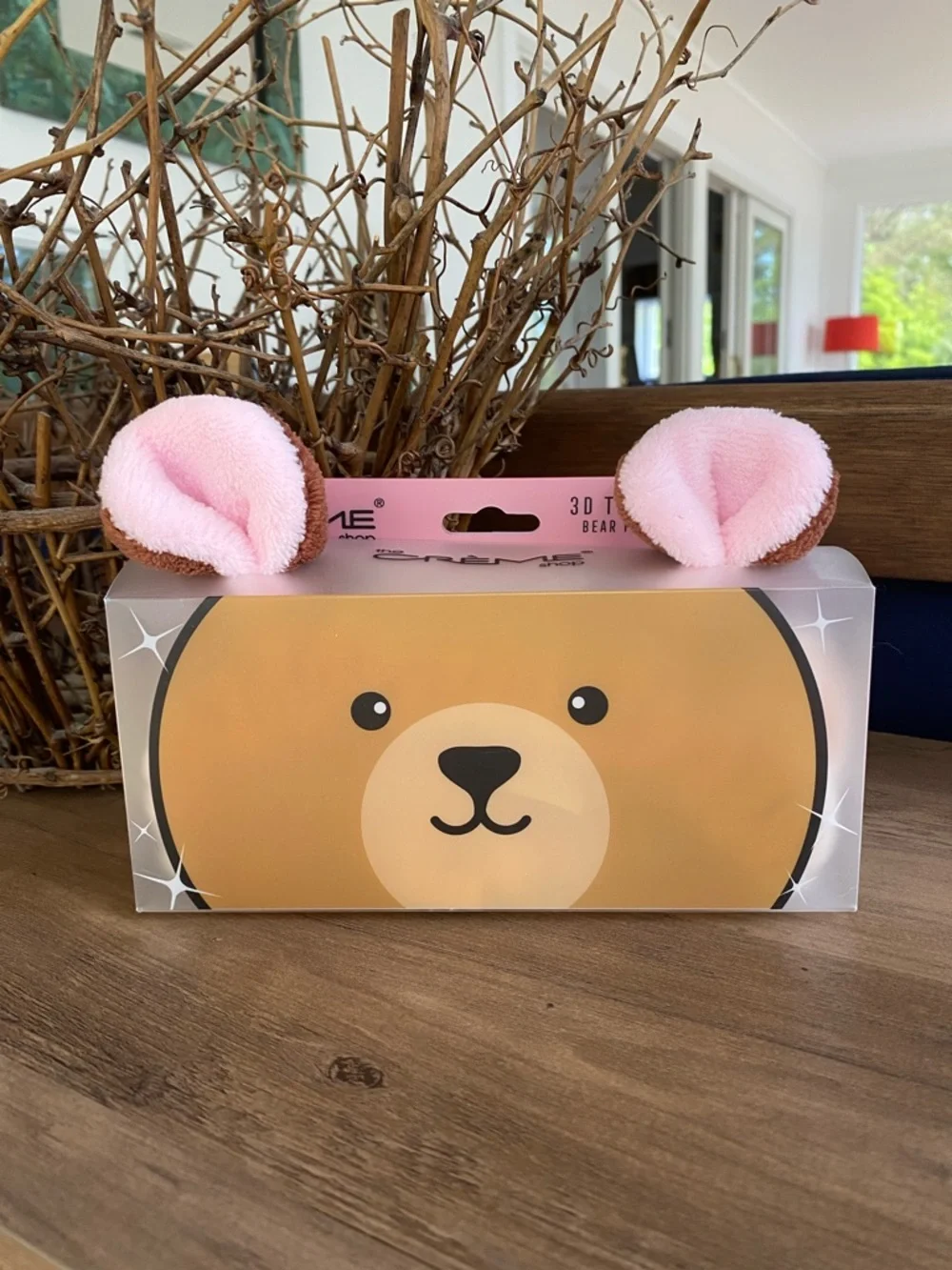 Plush Brown Bear Headband with Pink Ears - Kids Bath & Hair Accessory